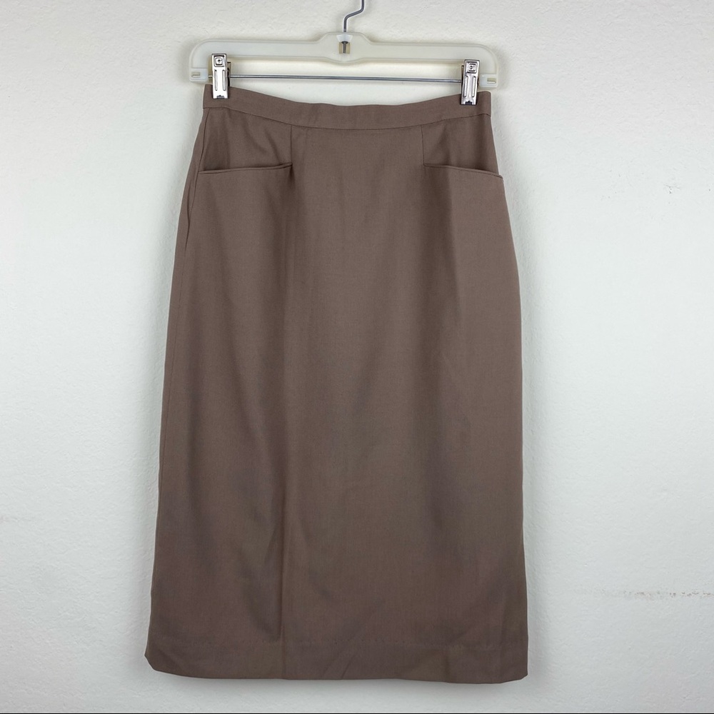 Vintage Mod Knee Length Pocket Skirt Brown Career